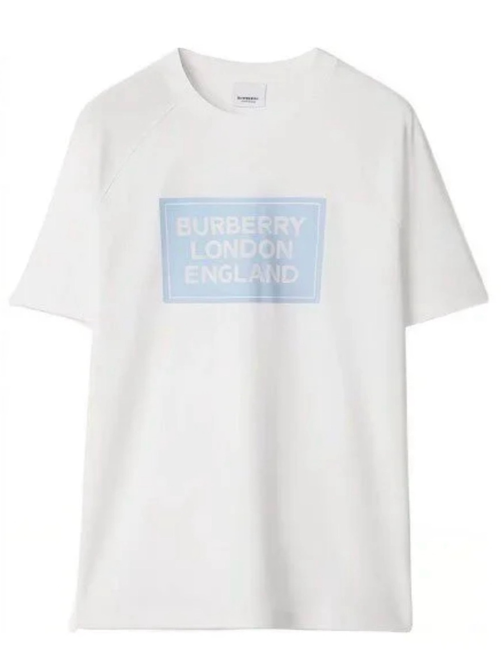 Burberry White Tee with Light Blue Logo